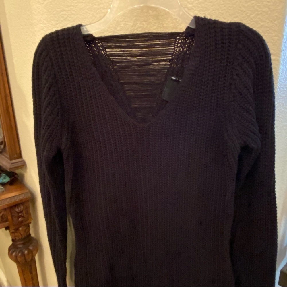 ARO Women Black Distressed Effect Knit Sweater Size Small - Picture 3 of 9